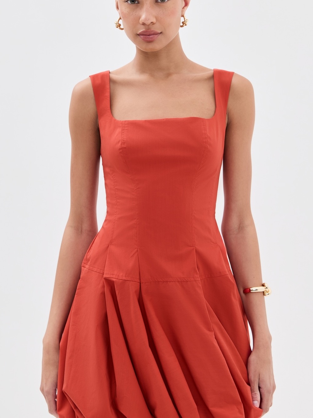 Square-Neck Midi Dress in Rust